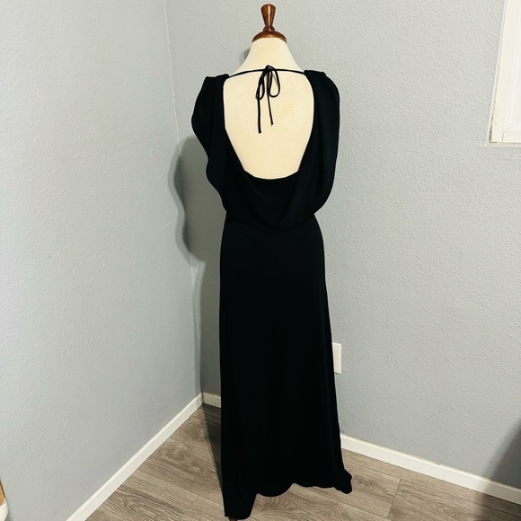 Zara Bloggers Fav Black Prom Elegant Open Back Fluid Neck Knit Maxi Dress Sz L - Picture 8 of 15